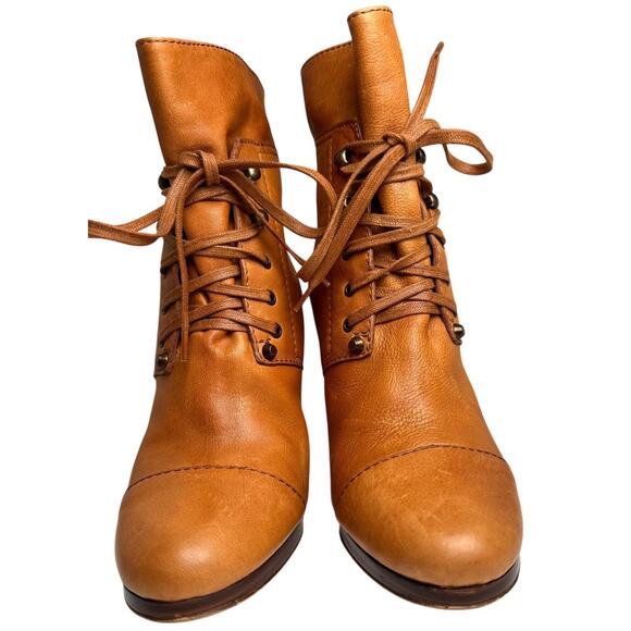 Vtg J Crew Leather LaceUp Heeled Ankle Booties Women Sz 7.5 Italian Made Granny - Picture 2 of 16